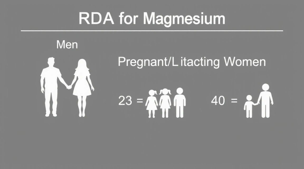 Rozpisane zalecane dzienne spożycie magnezu dla różnych grup wiekowych i płci w formie infografiki