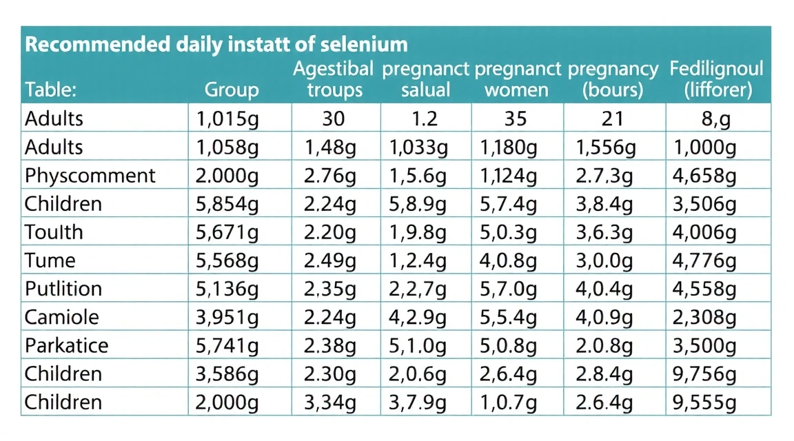 Tabela z zalecanym dziennym spożyciem selenu dla różnych grup wiekowych