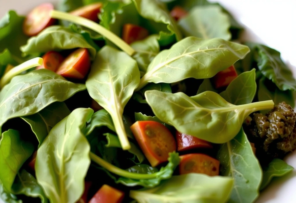 Talerz świeżych warzyw liściastych, takich jak szpinak i jarmuż